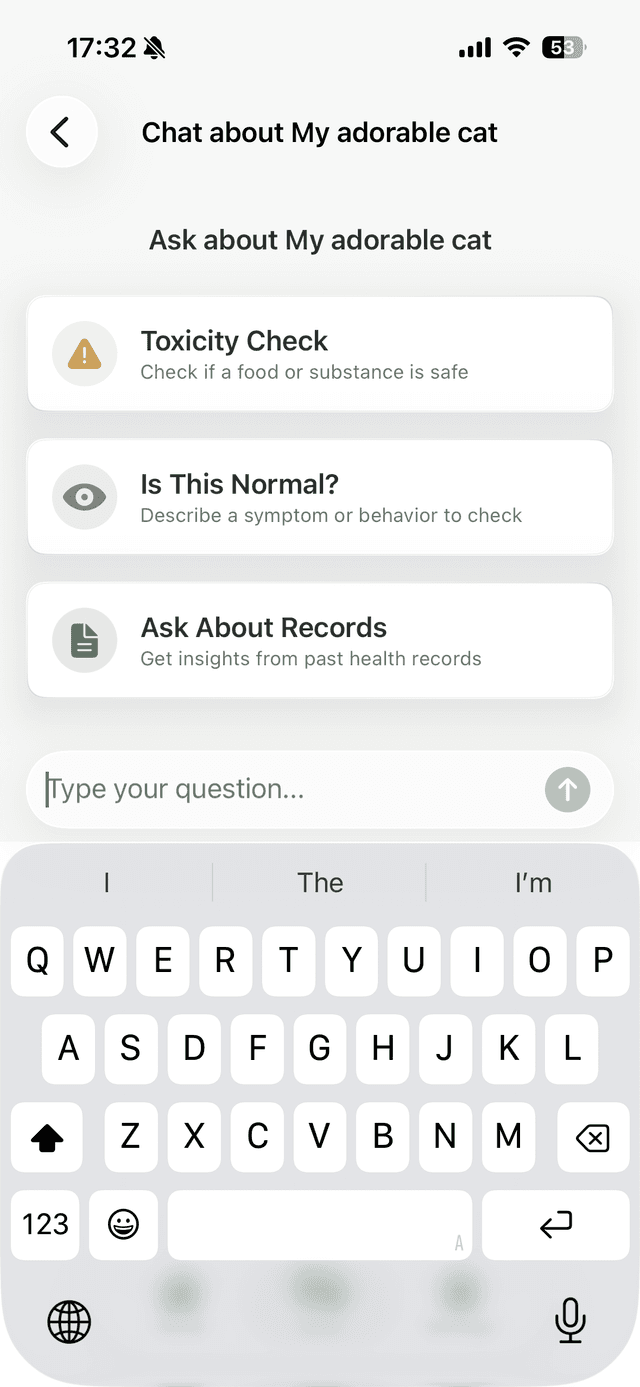 AI chat interface with pet health context