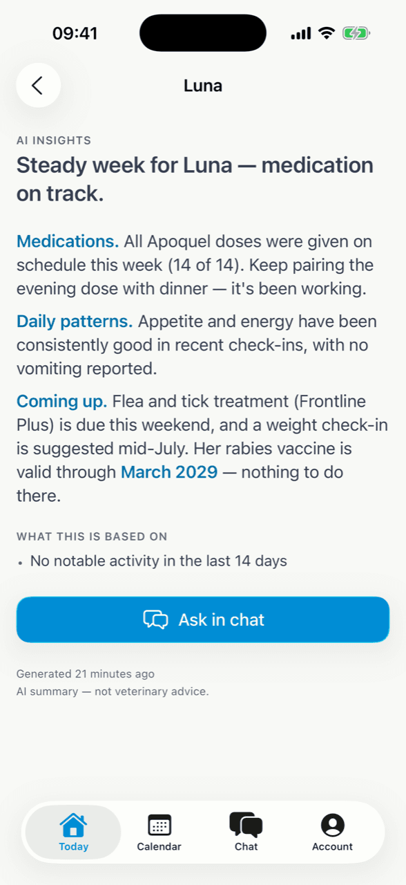 Proactive health insights for your pet